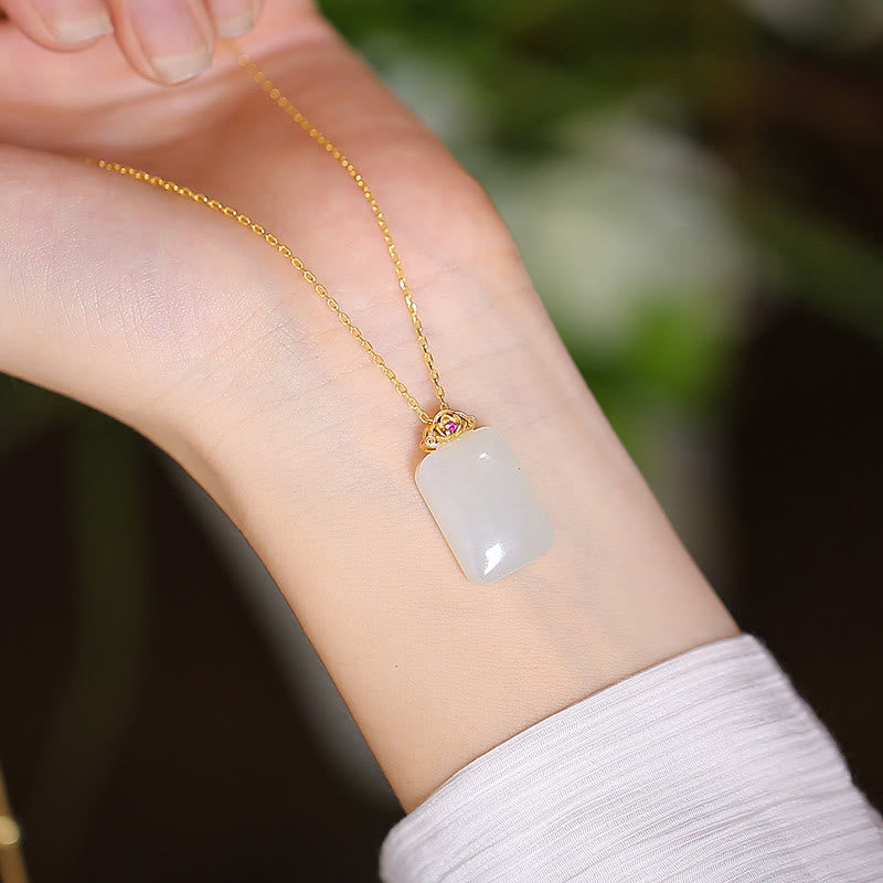 Buddha Stones925 スターリングシルバー 天然和田翡翠 シアン翡翠 幸運の笑う仏陀 蝶のネックレスペンダント - スクエアホワイトジェイド - image 17