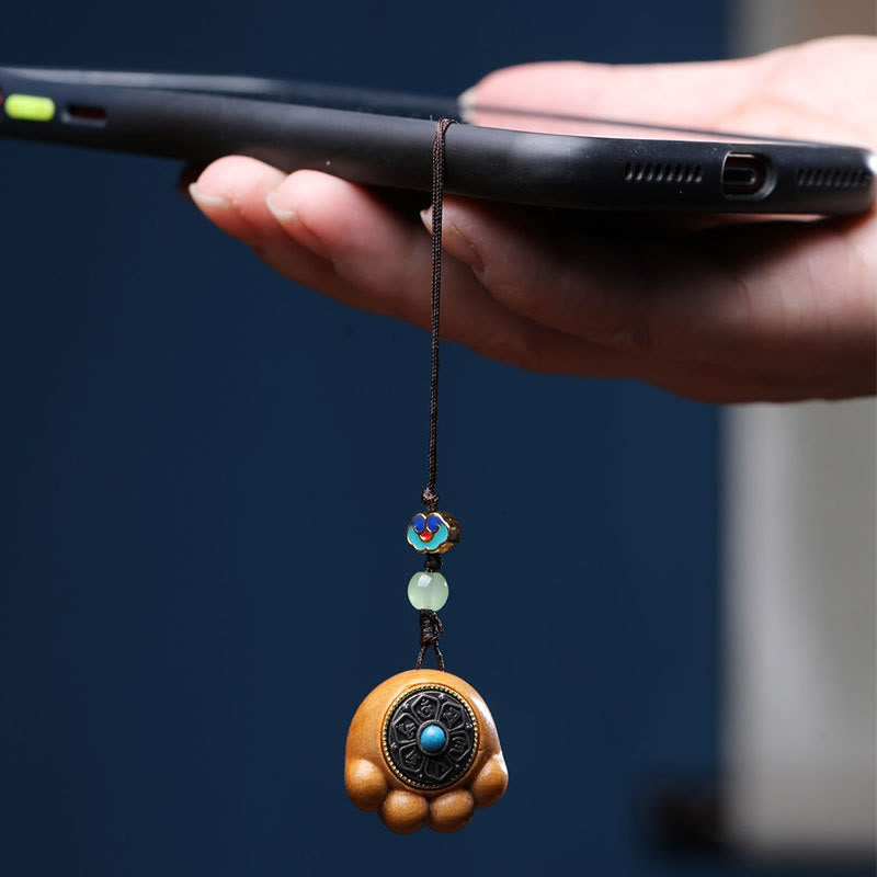 Buddha Stones白檀の小葉紫檀緑檀 招き猫の足爪オーム・マニ・パドメ・フム守護 携帯電話吊り下げ装飾 - image 10