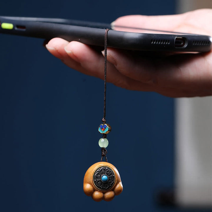 Buddha Stones白檀の小葉紫檀緑檀 招き猫の足爪オーム・マニ・パドメ・フム守護 携帯電話吊り下げ装飾 - image 10