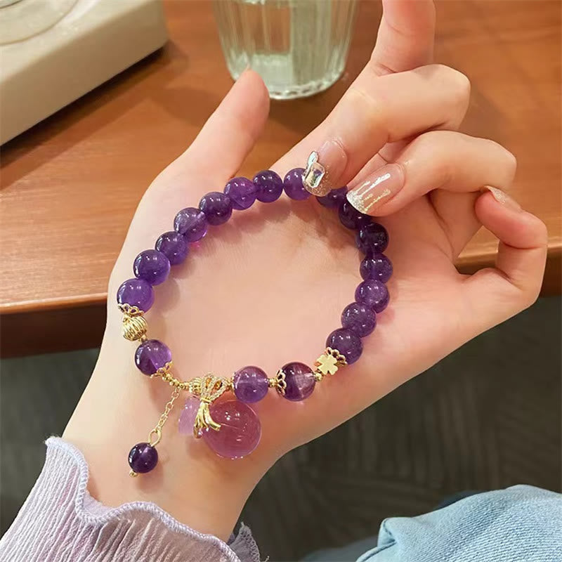 Buddha Stones天然アメジストクリスタルマネーバッグチャームポジティブブレスレット
