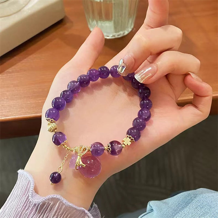Buddha Stones天然アメジストクリスタルマネーバッグチャームポジティブブレスレット