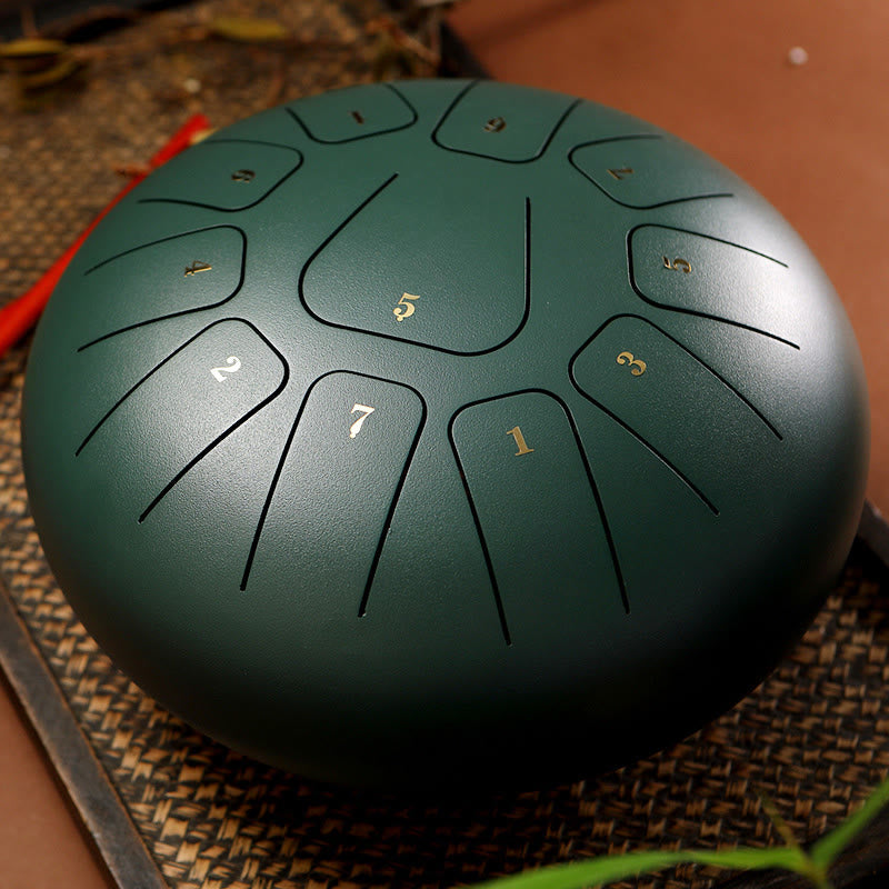 Buddha Stonesスチールタンドラム サウンドヒーリング マインドフルネス瞑想 ヨガドラムキット 11音 8インチ - ダークグリーン - image 10
