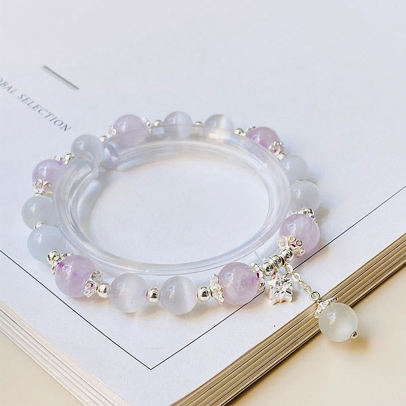 Buddha Stones925スターリングシルバー 天然アメジスト キャッツアイ スピリチュアルアウェアネススターブレスレット