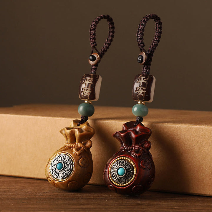 Buddha Stones小葉 紅白檀 緑白檀 マネーバッグOm Mani Padme Hum回転式保護吊り下げ装飾