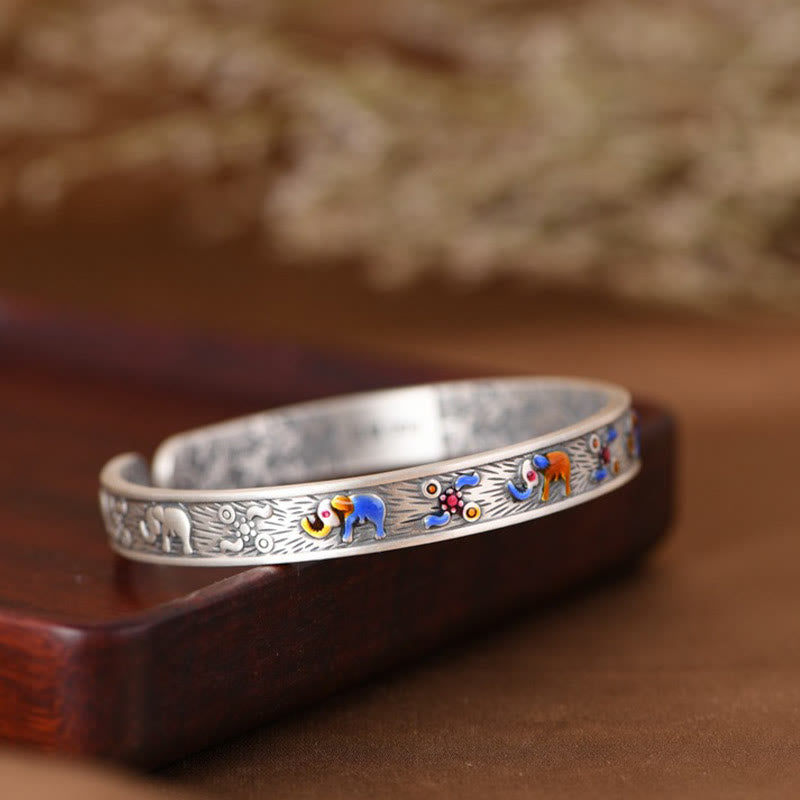 Buddha Stones999スターリングシルバー 象の強さと知恵のブレスレット カフバングル - image 3