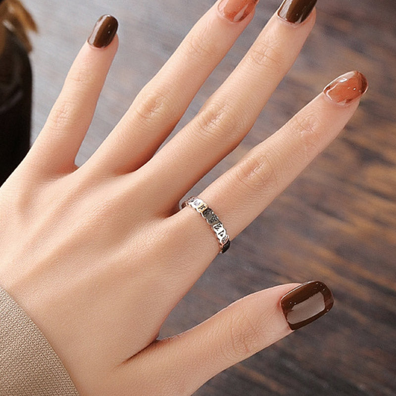 Buddha Stones925スターリングシルバー 六つの真実の言葉 穏やかな知恵の指輪