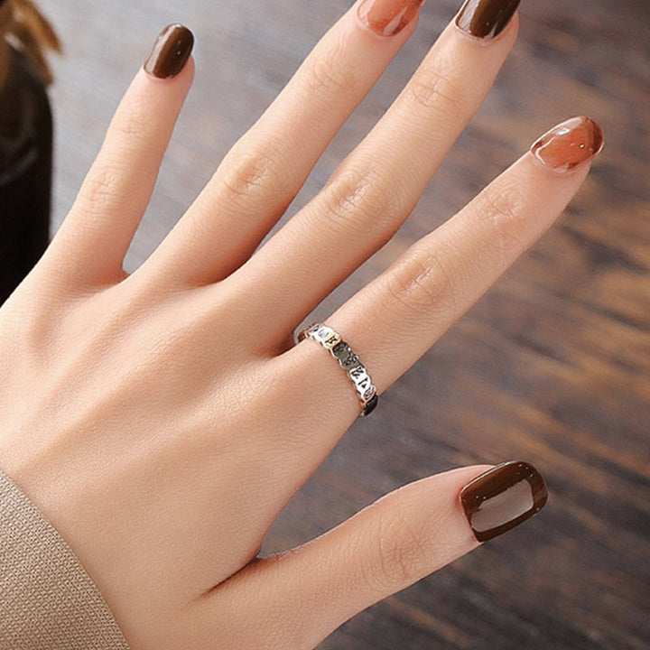 Buddha Stones925スターリングシルバー 六つの真実の言葉 穏やかな知恵の指輪