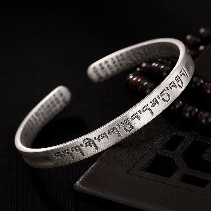 Buddha Stones999スターリングシルバー 六芒般若心経守護ブレスレットバングル