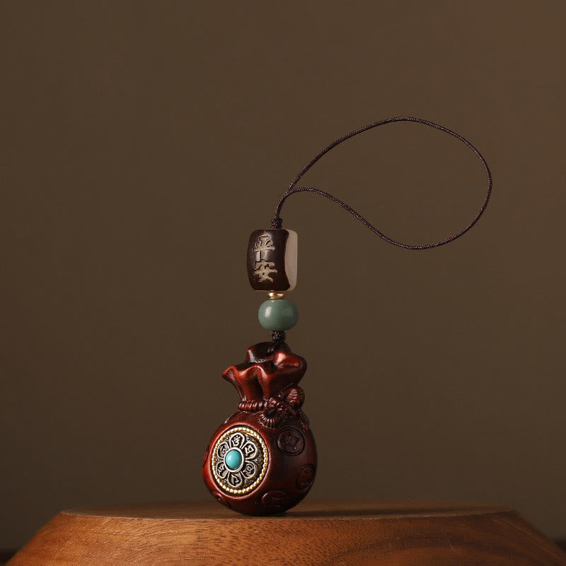 Buddha Stones小葉 紅白檀 緑白檀 マネーバッグOm Mani Padme Hum回転式保護吊り下げ装飾