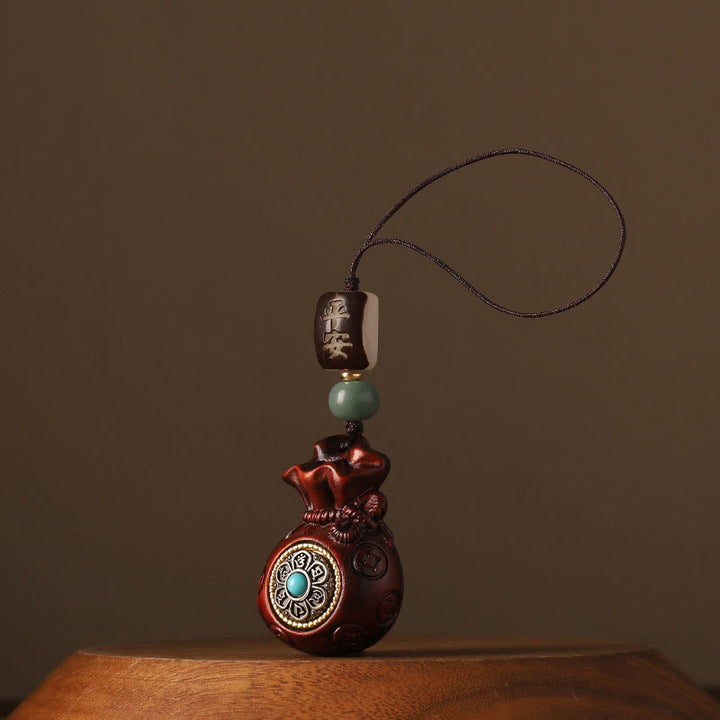 Buddha Stones小葉 紅白檀 緑白檀 マネーバッグOm Mani Padme Hum回転式保護吊り下げ装飾