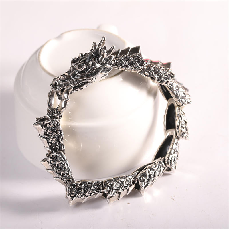 Buddha Stones925スターリングシルバー ドラゴン 幸運 成功 ブレスレット バングル