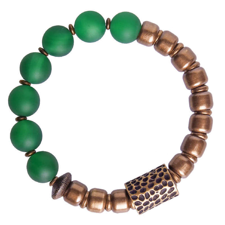 チベット産レッドアゲート、グリーンアゲート、銅製自信幸運ブレスレット