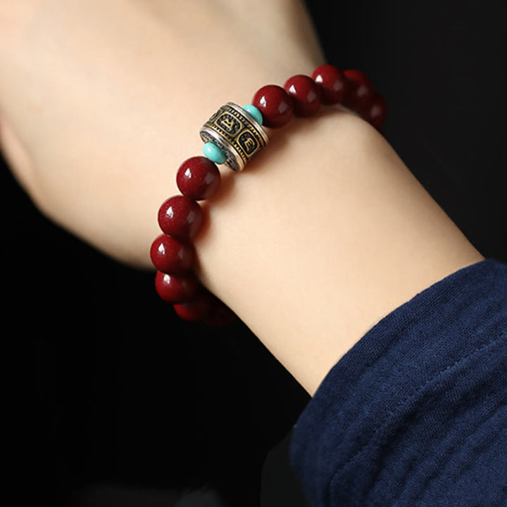Buddha Stones925スターリングシルバー十二支誕生仏辰砂オーム・マニ・パドメ・フムカームブレスレット