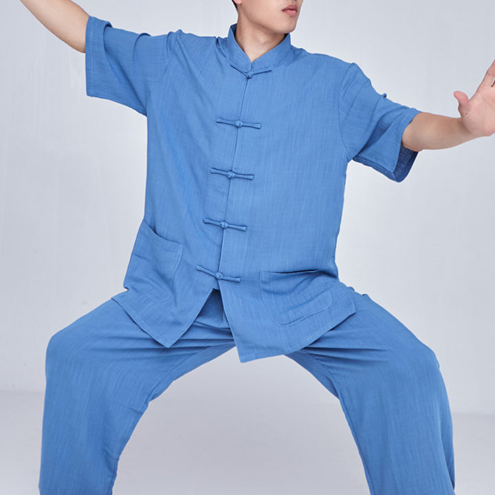 Buddha Stones瞑想禅祈りスピリチュアル太極拳気功練習ユニセックス刺繍服セット - 半袖ブルー - US14、 UK/AU18、 EU46 (3XL) - image 34