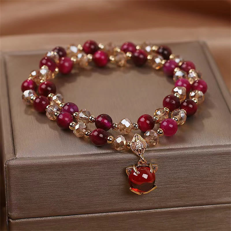 Buddha Stonesレッドタイガーアイ フォックスプロテクション ダブルラップブレスレット