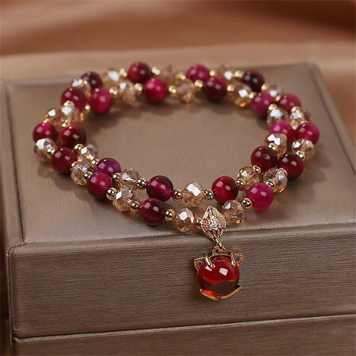 Buddha Stonesレッドタイガーアイ フォックスプロテクション ダブルラップブレスレット
