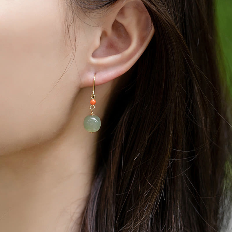 Buddha Stones 925スターリングシルバーメッキ 14Kゴールド 和田翡翠 赤瑪瑙 幸運の雫 ダングルイヤリング - image 10