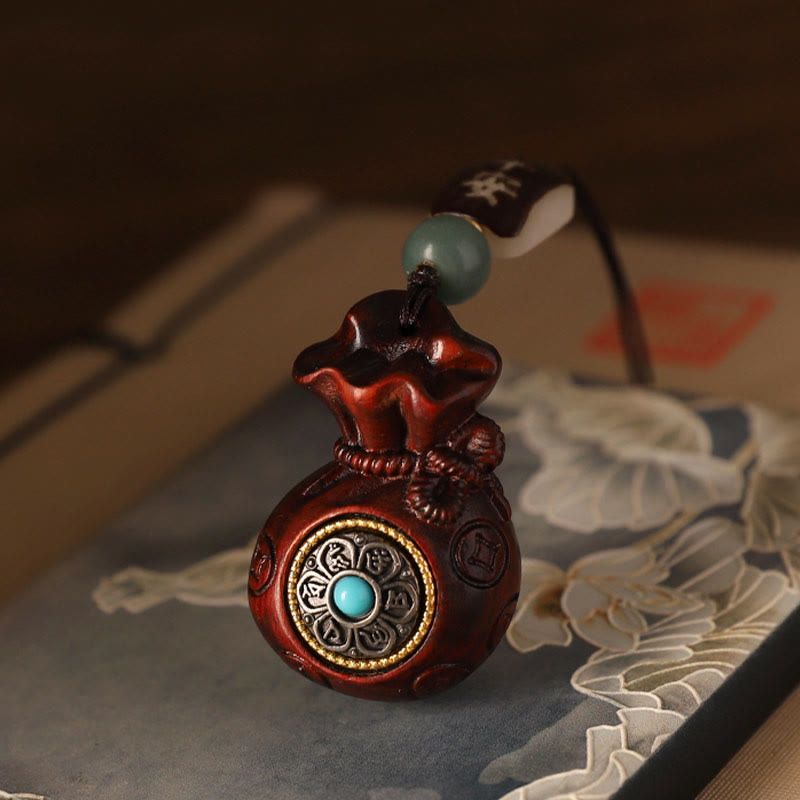 Buddha Stones小葉 紅白檀 緑白檀 マネーバッグOm Mani Padme Hum回転式保護吊り下げ装飾