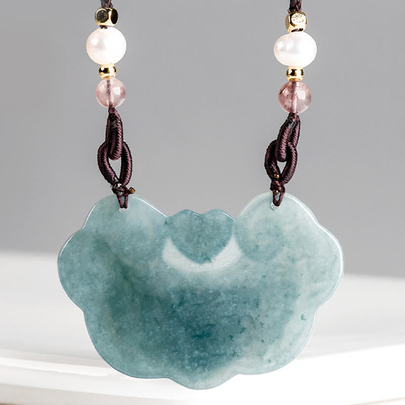 Buddha Stones天然翡翠牡丹花幸運の願いの鍵繁栄ネックレスペンダント