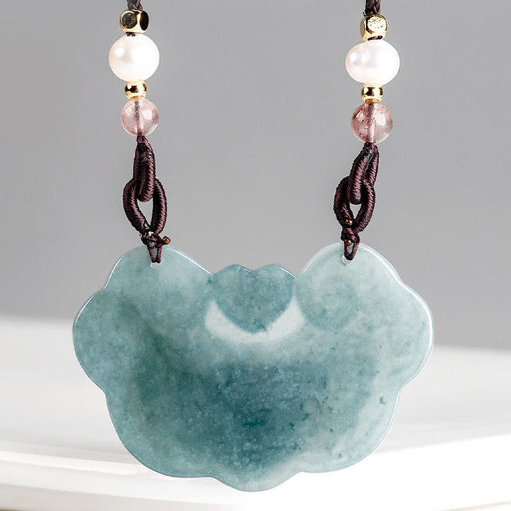 Buddha Stones天然翡翠牡丹花幸運の願いの鍵繁栄ネックレスペンダント