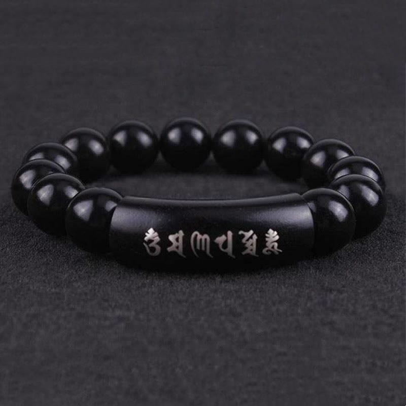 Buddha Stones999 スターリングシルバー黒檀オーム・マニ・パドメ・フム象嵌 バランスブレスレット