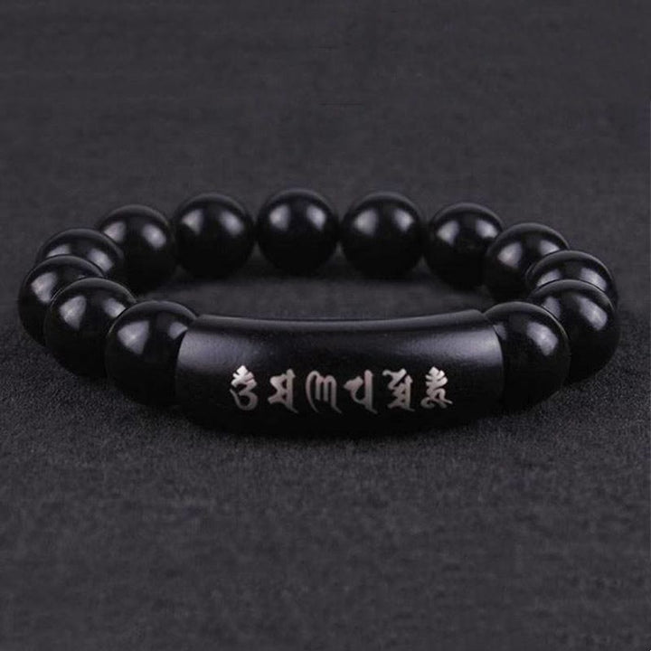 Buddha Stones999 スターリングシルバー黒檀オーム・マニ・パドメ・フム象嵌 バランスブレスレット