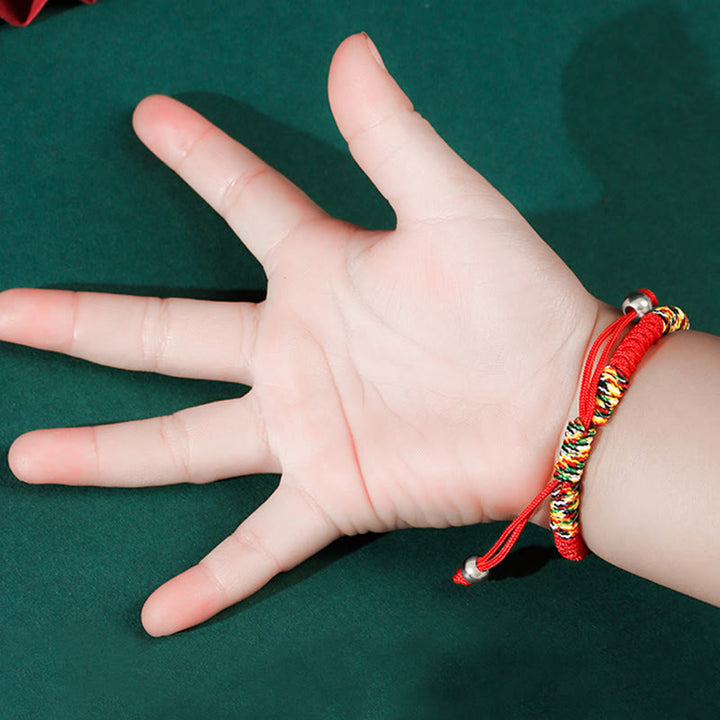 Buddha Stones 925スターリングシルバー 中国ロックチャーム マルチカラー レッドストリング プロテクション ハンドメイド編み込み キッズブレスレット