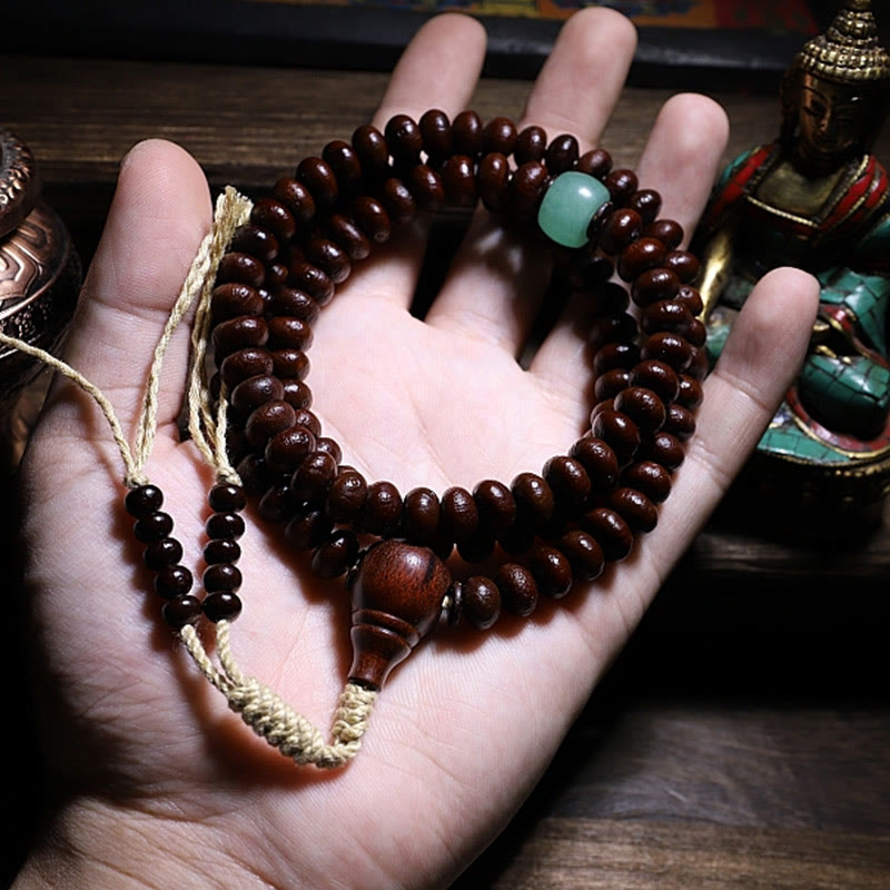 Buddha Stones天然チベット 108 個Malaビーズ 紫菩提樹 三目 ジビーズ 銅製 ドルジェ ハーモニーブレスレット