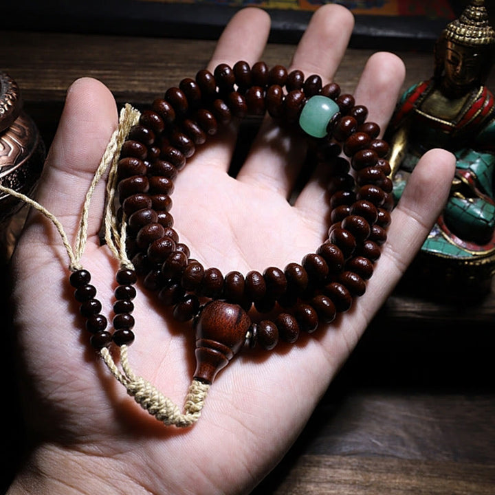 Buddha Stones天然チベット 108 個Malaビーズ 紫菩提樹 三目 ジビーズ 銅製 ドルジェ ハーモニーブレスレット