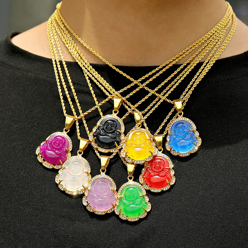 Buddha Stones18K ゴールドフィルド 笑う仏陀 翡翠 幸運のネックレスチェーンペンダント - image 22