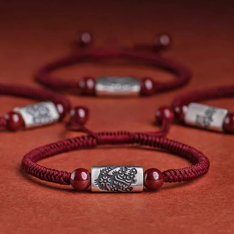 Buddha Stones925スターリングシルバー 12星座 辰砂 ストリングブレスレット
