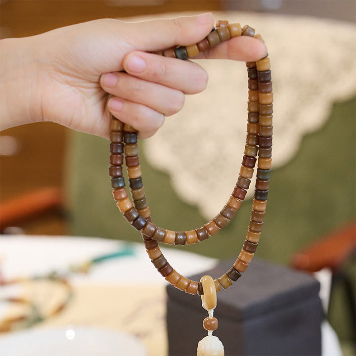 Buddha Stones108 個入りMalaビーズ 菩提樹の実 仏陀の手 蓮華 彫刻 ハーモニーブレスレット