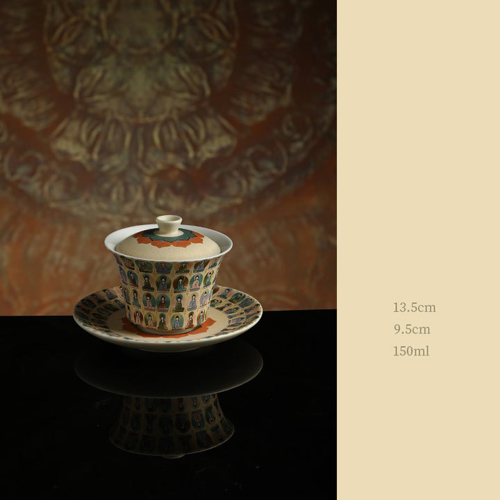 Buddha Stones敦煌色千仏飛天沙文様蓋碗 カンフー茶碗 蓋付き