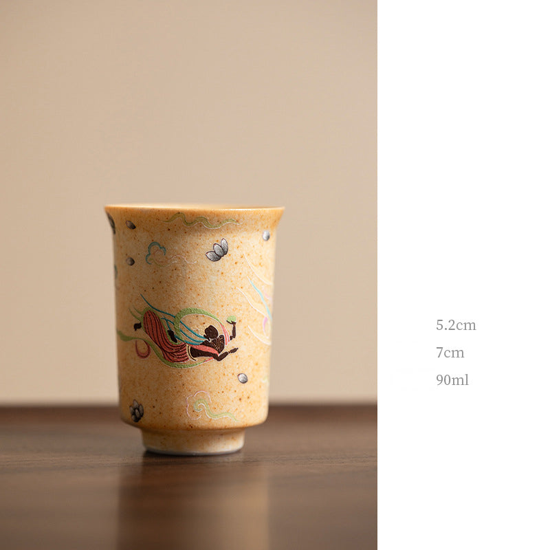 Buddha Stones敦煌色千仏飛天沙文様蓋碗 カンフー茶碗 蓋付き