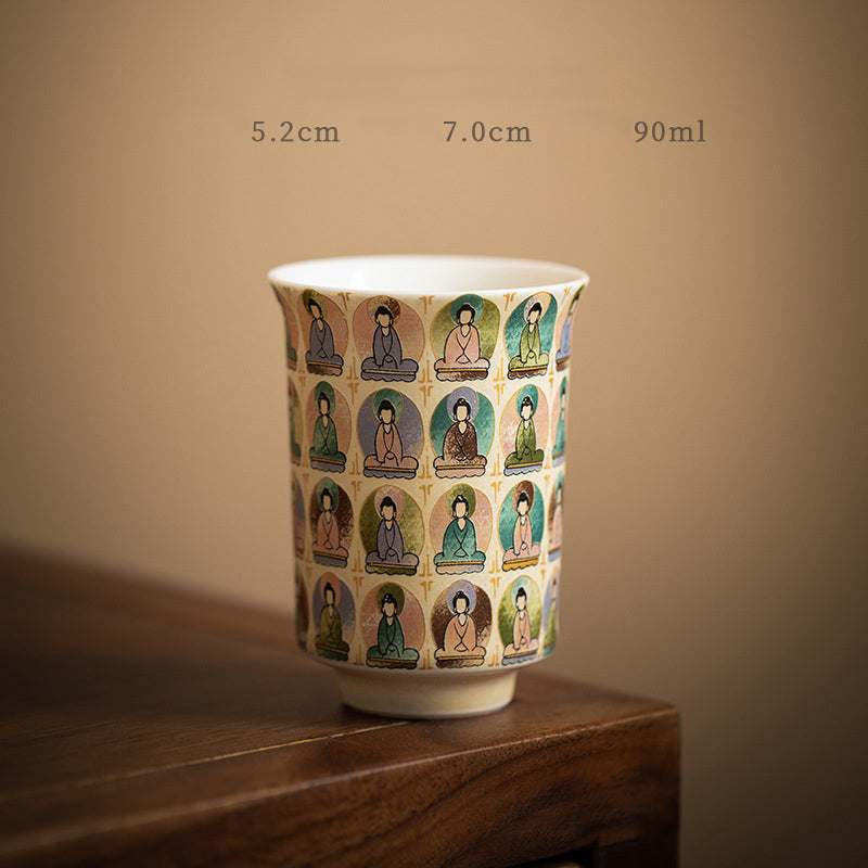 Buddha Stones敦煌色千仏飛天沙文様蓋碗 カンフー茶碗 蓋付き