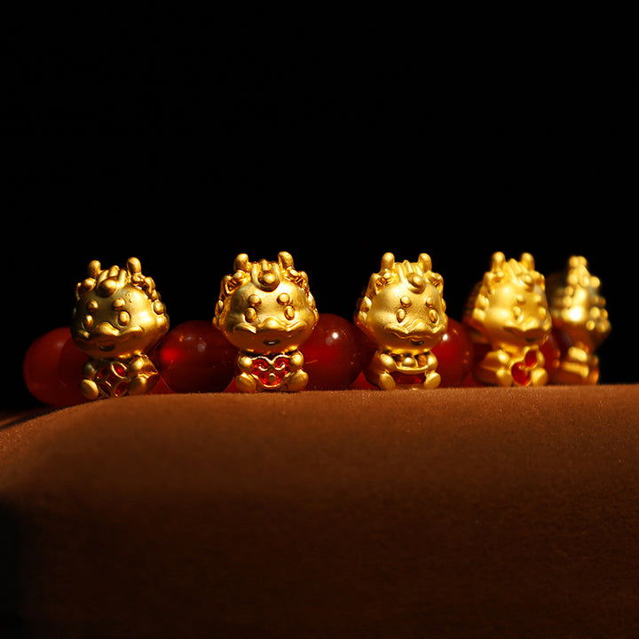龍年用Buddha Stones天然赤瑪瑙銅貨福字守護ブレスレット