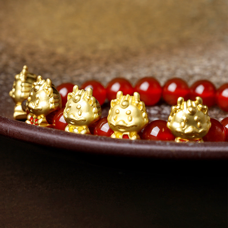 龍年用Buddha Stones天然赤瑪瑙銅貨福字守護ブレスレット