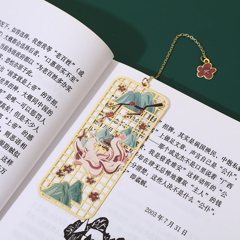 Buddha Stones、ヘラジカ、鯉、鶴、九尾の狐、金属真鍮、中空ブックマーク