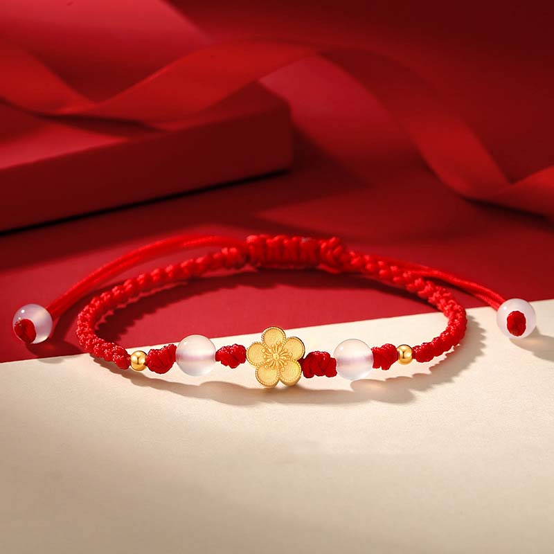 Buddha Stonesハンドメイド 925 スターリングシルバー 桃色 桜 カルセドニー ビーズ 幸運 レッドロープ ブレスレット