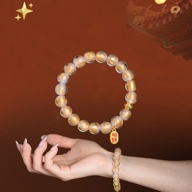Buddha Stonesチベットのお香灰 琉璃ガラスビーズ 幸運福 キャラクターチャームブレスレット