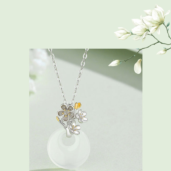 Buddha Stones925スターリングシルバー ラウンドカルセドニー 12ヶ月フラワーハーモニーネックレスペンダント