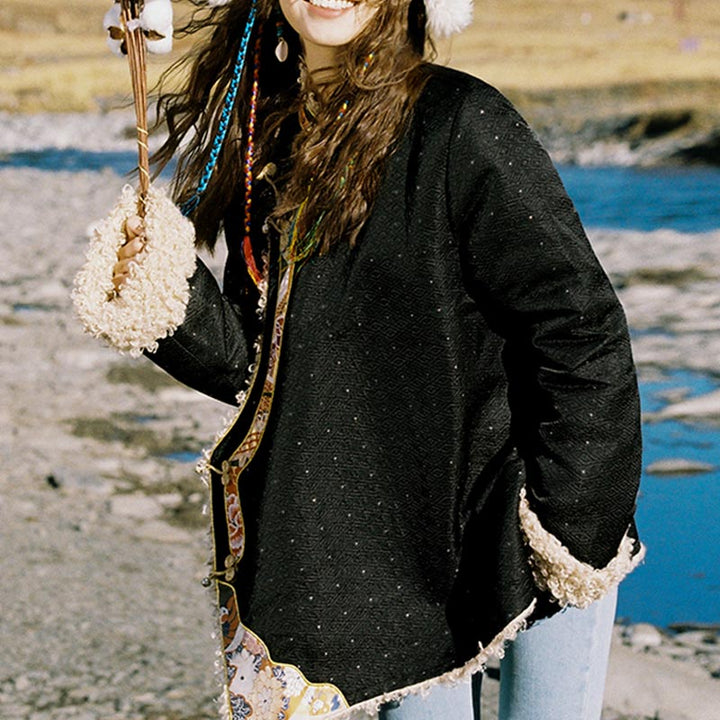 Buddha Stonesチベット衣装ラサフリース裏地付きトップス冬物女性服