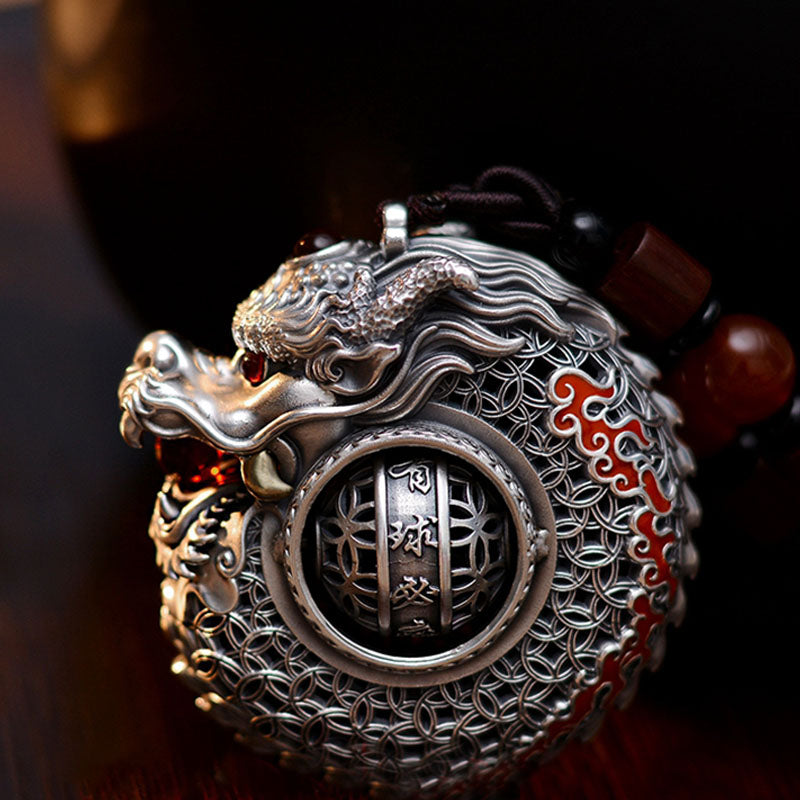 Buddha Stones999 スターリングシルバー 龍年 回転ボール 五行 銅貨 強さ 吊り下げ装飾 - 999スターリングシルバー - image 0