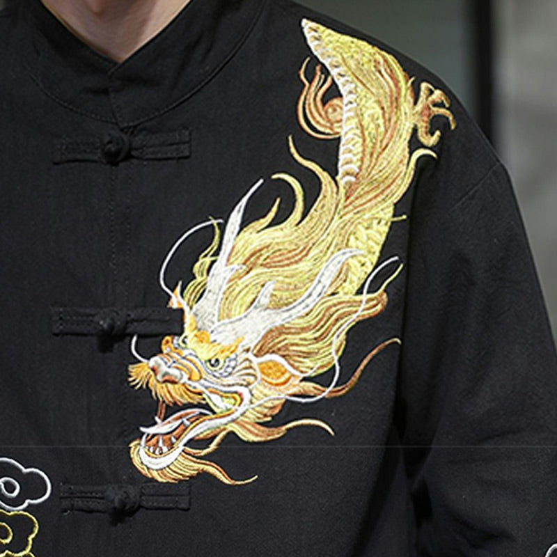 Buddha Stones龍吉祥雲刺繍衣料中国唐装ジャケット男性服 - image 8