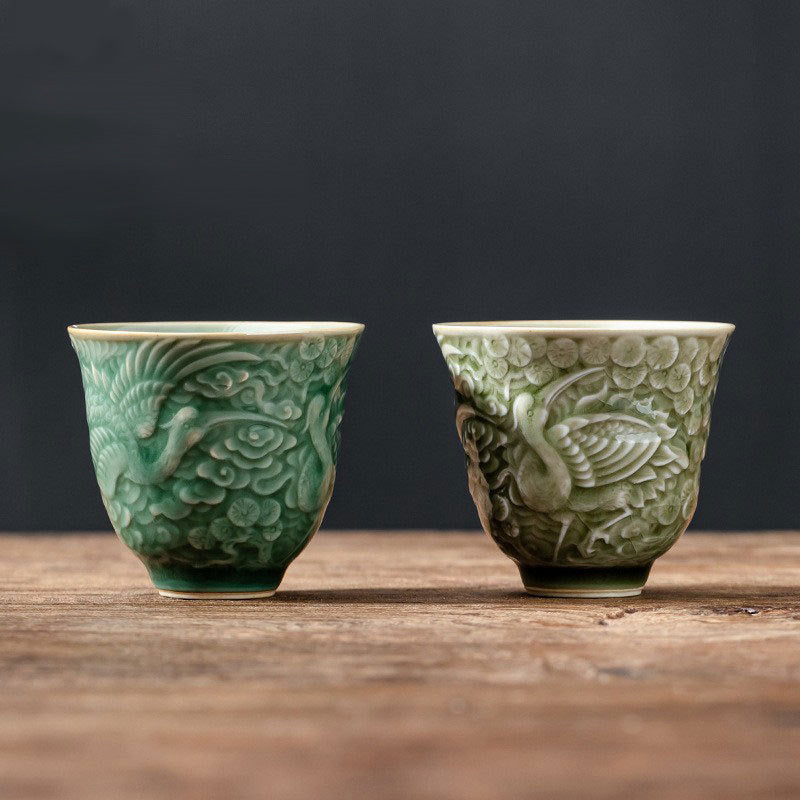 Buddha Stones鶴松 陶器 ティーカップ カンフーティーカップ 80ml