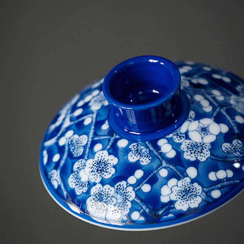 Buddha Stones梅花青白磁セラミック蓋碗三彩ティーカップカンフーティーカップ&ソーサー蓋付き185ml