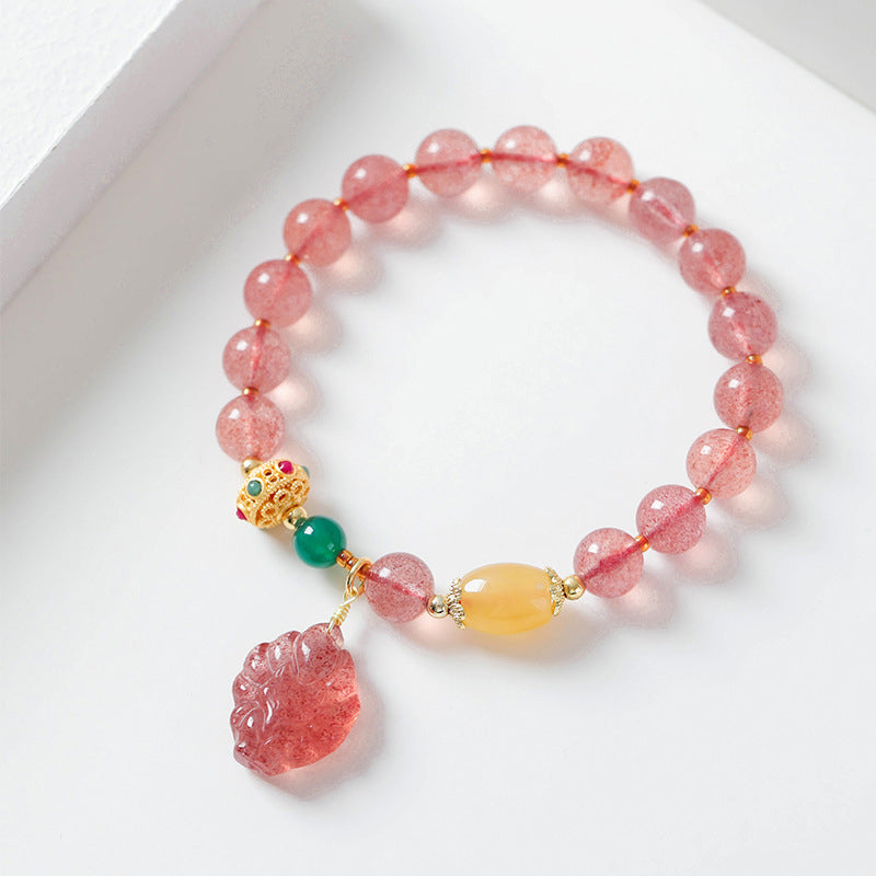 Buddha Stones天然ストロベリークォーツ 九尾狐 ヒーリングブレスレット