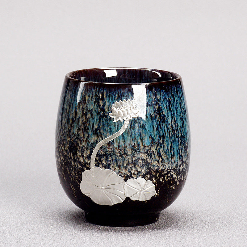 Buddha Stones銀蓮の花の葉 中国 Jianzhan 陶器 ティーカップ カンフー ティーカップ 150ml