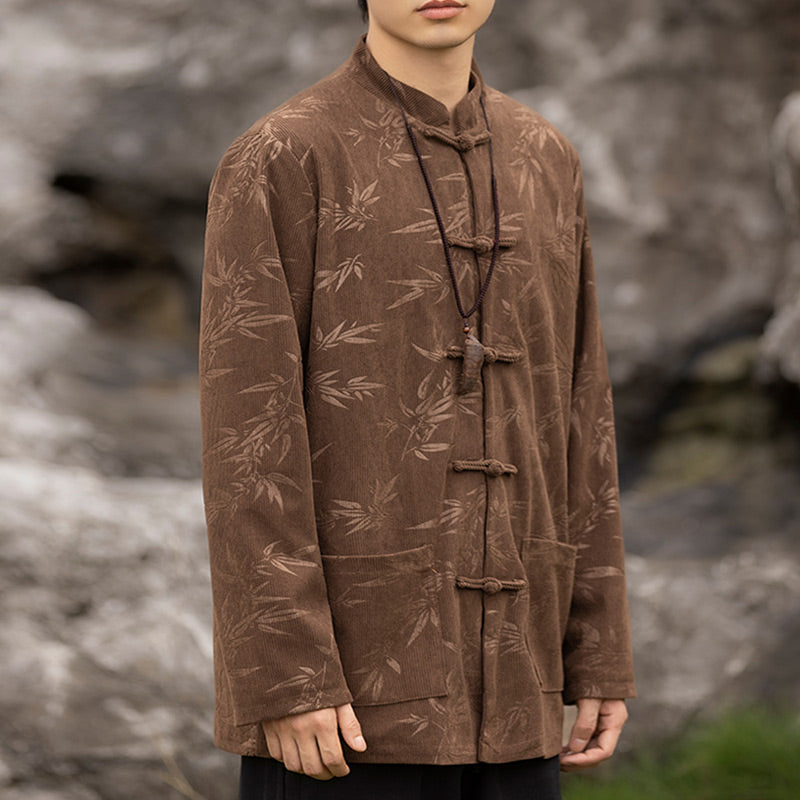Buddha Stonesと竹の葉の衣装、中国唐装ジャケットコート男性用衣装