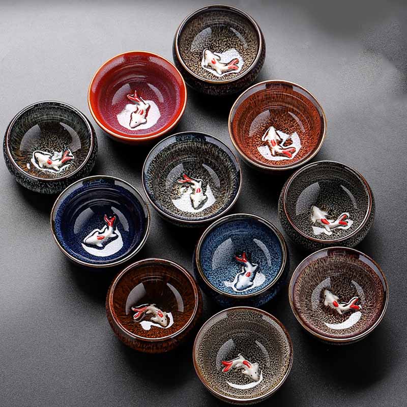 Buddha Stones小さな鯉 窯変 中国 Jianzhan 陶器 ティーカップ カンフー ティーカップ 60ml